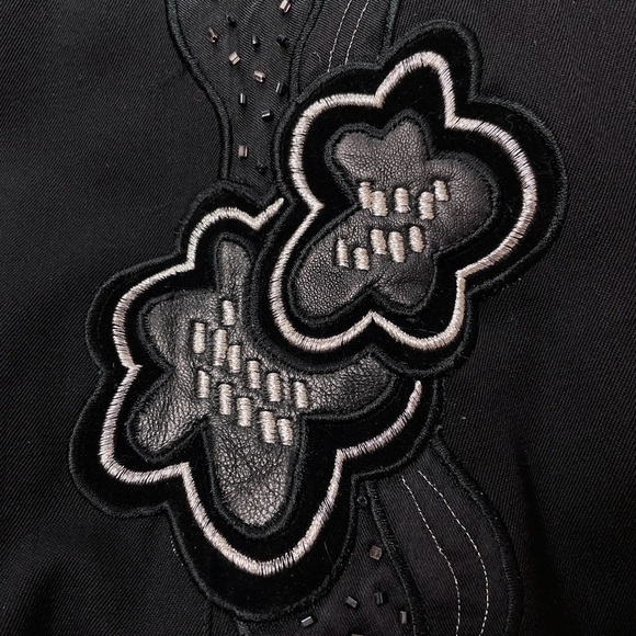 Vtg Suzelle Wool Leather Beaded Floral Embroidered Evening Jacket Black Size 14 - Picture 8 of 11